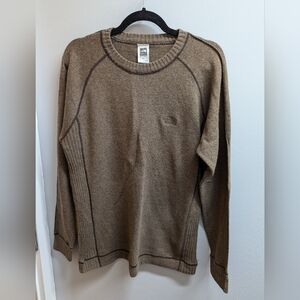 The North Face Sweater Mens Small Brown Wool Blend Pullover Knit Lightweight